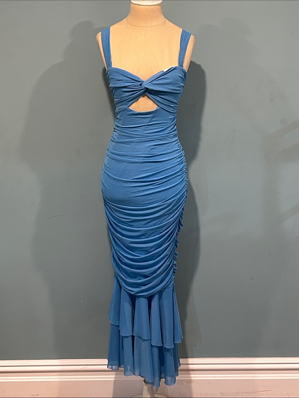 Hello Molly Seen Lavishly Mesh Maxi Dress Blue size 4 Wedding Formal Party